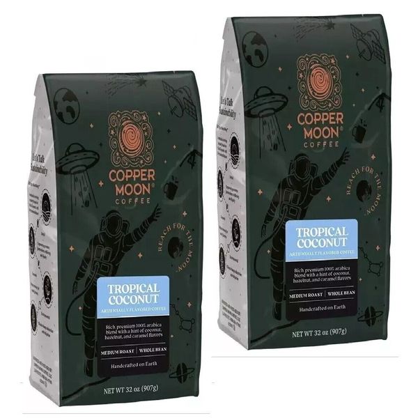 2-PACK Copper Moon Coffee Tropical Coconut, Medium Roast Whole Bean, 2 Lb./ each