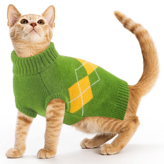 Hundepullover Weste, Warm Rollkragen Welpenpullover für Herbst Winter, Haustier Hund Katze Kleidung Welpen Kleidung für Klein Hunde, Green XS