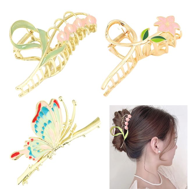 Haarklammer Groß Haarklammern Damen 3 STK, Haarspangen Damen Dünnes et Dickes haar Große Haarklammer Gold Hair Clip Claw Clip Haarspange mit Klammern