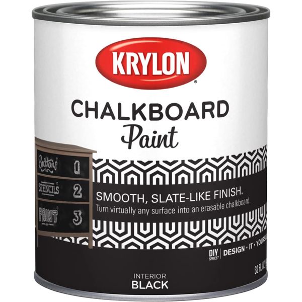 Krylon K05223000 Chalkboard Paint Special Purpose Brush-On, Black, Quart, 1 Quar