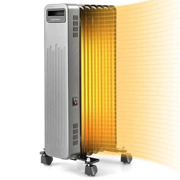 1500W Oil-Filled Radiator Heater Portable Electric Space Heater 3 Heat Settings