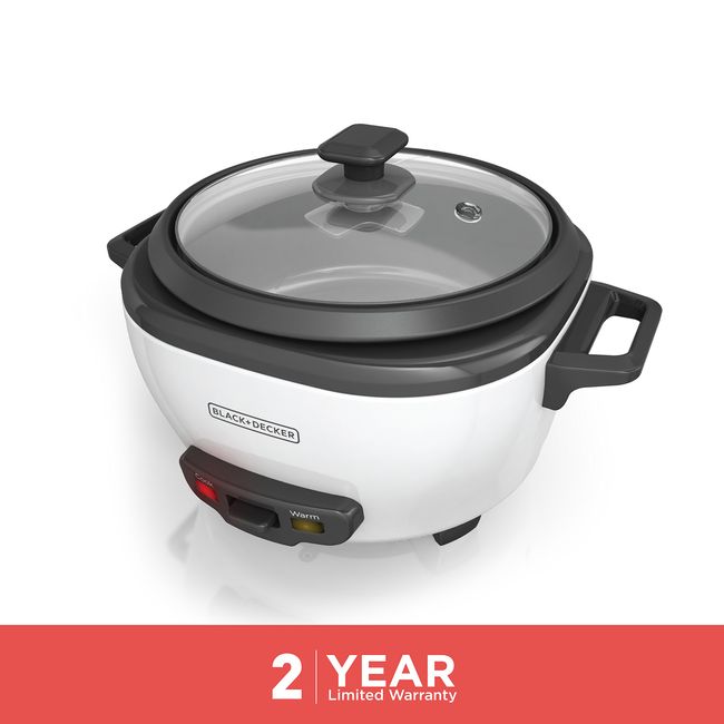 BLACK+DECKER Rice Cooker 6-Cup (Cooked) with Steaming Basket, Removable  Non-Stick Bowl, White