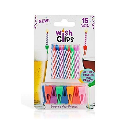 Wish Clips Birthday Candles for Drinks | 15 Colored Candles and Clips | Happy Birthday Cake Candles with Holder | 21st Birthday Gifts for Her Him | Beer Cake Bottle Shot Glass Wine Cup Candle Holder