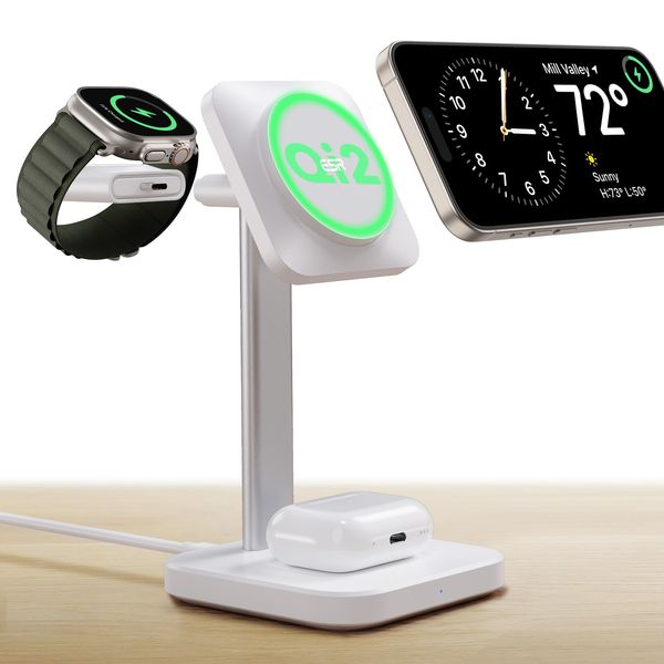 ESR Qi2 3-in-1 Watch Wireless Charging Set (HaloLock), EU Plug, White