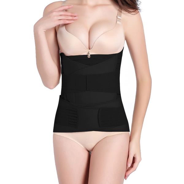 3 In 1 Postpartum Belly Band Wrap - Abdominal Binder Post Surgery C Section Compression Girdle Belt - After Birth Recovery Support - Postnatal Pelvis Waist Trainer Slimming Shapewear Body Shaper