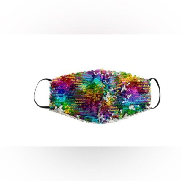 Rainbow Multicolor Reversible Sequin Large Face Mask