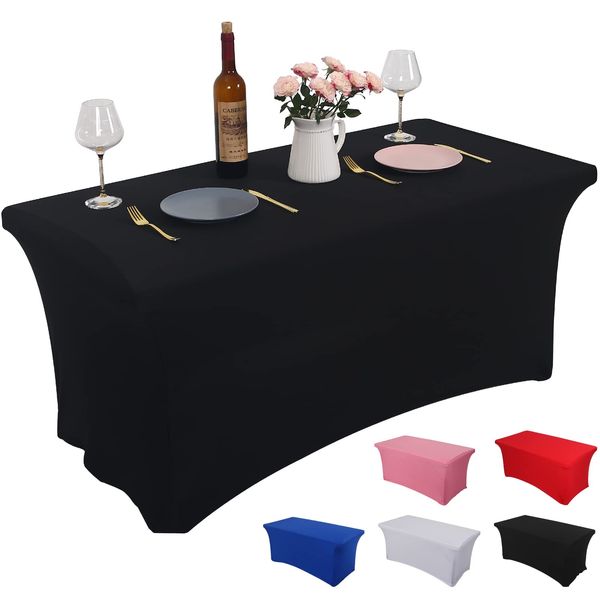 Rainberg 6ft & 4ft Stretchable Tablecloths for Rectangle Tables, Table Cover, Fitted Spandex Rectangular Folding Table Cover, For Wedding, Party, Home decorations. (Black, 4FT(122Lx76Wx76H))