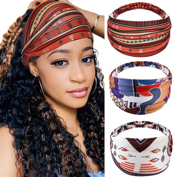 Fashband Boho Wide Headbands Yellow Stripe Headwrap Elastic Yoga Hair Bands Non Slip Head Scarfs for Women and Girls (Pack of 3)