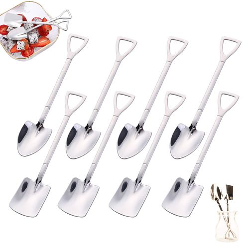 FANSEZQ Stainless steel spade spoon, shovel-shaped creative shovel net red spoon, watermelon spoon milk tea coffee sugar spoon ice cream dessert spoon (8pcs)