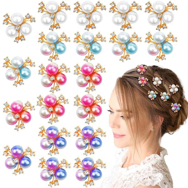 20 Pcs Mini Pearl Hair Clips Small Flower Rhinestone Hair Barrettes Cute Wedding Sparkle Hair Pins Decoration Pearl Bangs Clips Wedding Bridal Accessories for Women Girls