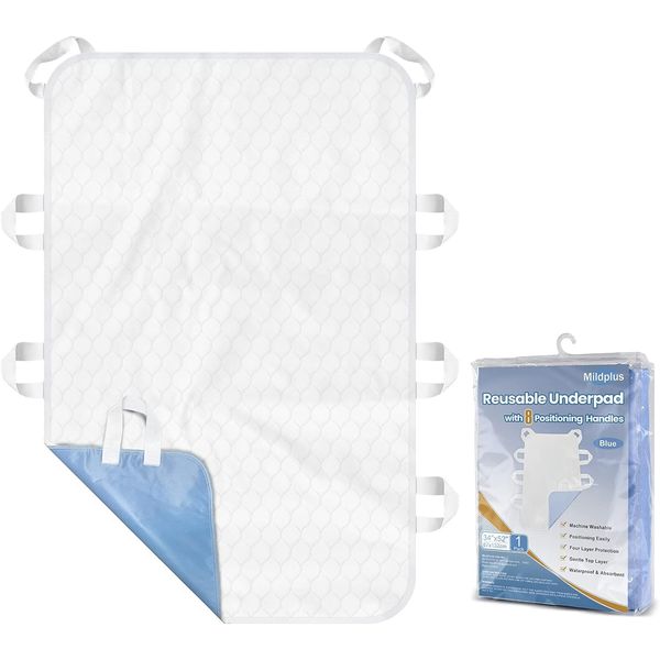 Washable Bed Pads with 8 Sturdy Handles 34”×52” Extra Large Reusable Underpads