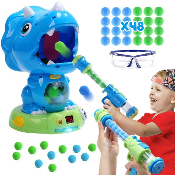 EagleStone Moveable Dinosaur Shooting Toys Triceratops Action,Kids Shooting Games with LCD Score Record&LED, Enhancing Hand-Eye Coordination Toys for Boys and Girls