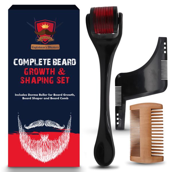 SOL Beard Growth Kit with Beard Roller for Growth for Men, Beard Comb and Wood Comb Beard Kit for Men Beard Care Kit For Men Beard Grooming Kit with Beard Derma Roller Beard Grooming KIt for Men