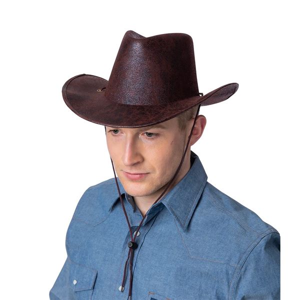 Wicked Costumes Adult Texan Cowboy Hat Fancy Dress Party Accessory (Brown Aged Leather)