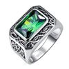 Bonlavie Silver Men's Ring Green Emerald Ring for Men Size S