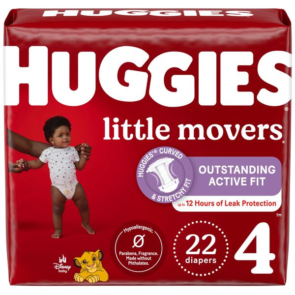 Huggies Size 4 Diapers, Little Movers Baby Diapers, Size 4 (22-37 lbs), 22 Count