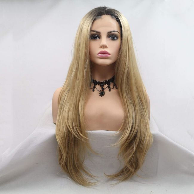  Xiweiya long blonde synthetic lace front wigs wavy