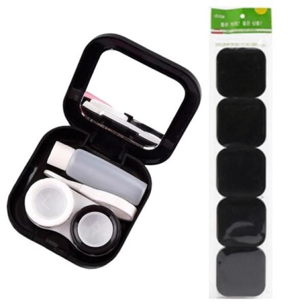 Travel contact lens container, suction stick set, 5 mirror storage containers, black_MC