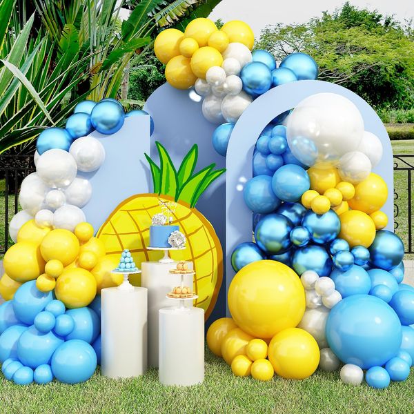 Cartoon Sponge Party Decorations,Sponge Theme Balloon Garland Arch Kit, Yellow Blue Clear Balloon Arch For Cartoon Sponge Birthday Baby Shower Party Supplies Sponge Bob Party Supples