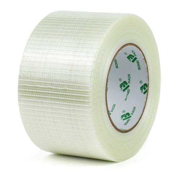 BOMEI PACK Filament Strapping Tape, 1pc 75mm x 50m, Clear, Reinforced Fiberglass Tape, Filament Tape, Fiberglass Reinforced Packing Tape, Yarn Reinforced