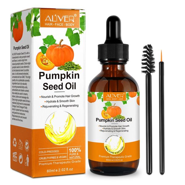 Kürbiskernöl, Pumpkin Seed Oil for Hair, 100% rein, kaltgepresst, natürliches Kürbiskernöl für das Haarwachstum, Massageöl für Augenbrauen und Wimpernwachstum, Hautpflege, 60ml