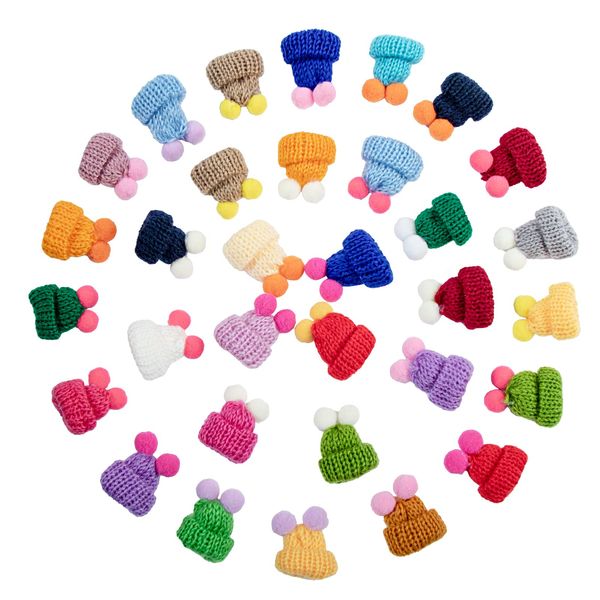 VAPKER 36Pcs Mini Knitting Hats Wool Yarn Mini Pom Top Cute Hats Doll Hat Mini Wool Hat for Christmas Crafts Small Knitting Hair Accessories DIY Art Craft