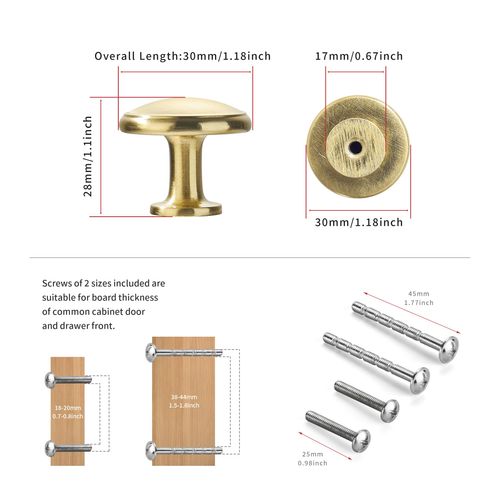Dosoye 5 Pack Brushed Brass Cabinet Knobs Drawer Knob Kitchen Hardware - Single Hole Brushed Gold Cabinet Knobs Kitchen Cabinet Pulls for Closet Wardrobe Dresser Cupboard
