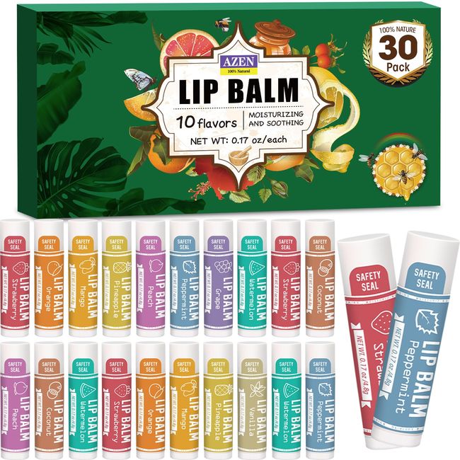 30 Pack Lip Balm, Natural Lip Balm Bulk, Lip Care Product, Moisturizing Lip Balm for dry cracked lips