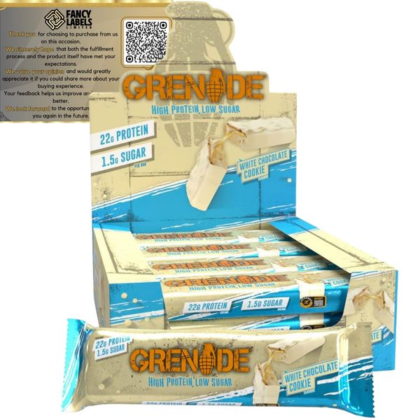 Protein Bars Multipack with Grenade Carb Killa White Chocolate Cookie Bar 12x 60g | On The Go Snacks Perfect for Sharing Snack Box | High Protein and Low Sugar Bar