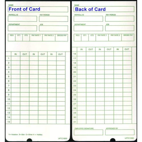600 uPTC1000-1 Compatible Time Cards for Non-Calculating uPunch HN3000 AutoAlign Time Clock (fits HN1000, HN1500, HN3000, HN3500, HN3540, UB1000)
