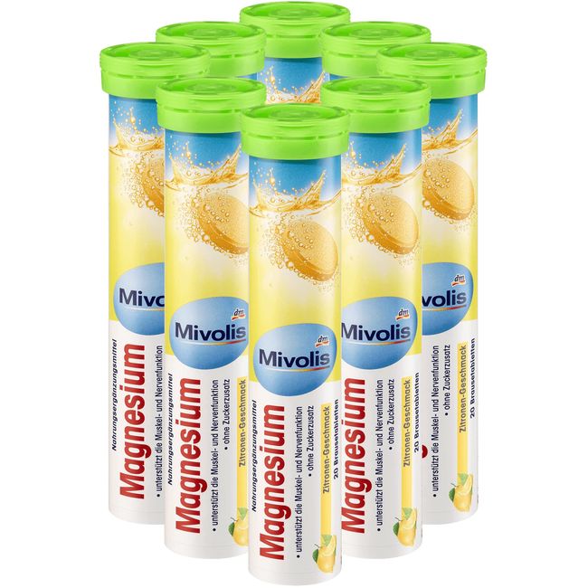 Mivolis Magnesium effervescent Tablets - Dietary Supplements 8 Tubes x 20 pcs | Germany