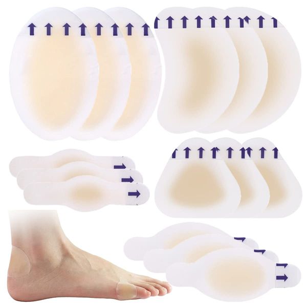 15 Pieces Blister Plasters Invisible Hydrocolloid Gel Blister Bandages Blister Cushion Pad Waterproof Blister Prevention Patches for Feet Heel Toe and Guard Skin