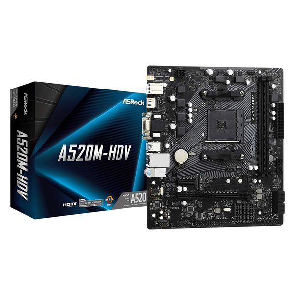 ASRock A520M-HDV Micro ATX Motherboard with A520 Chipset, Compatible with AMD Ryzen 3000/4000 Series (Soket AM4)