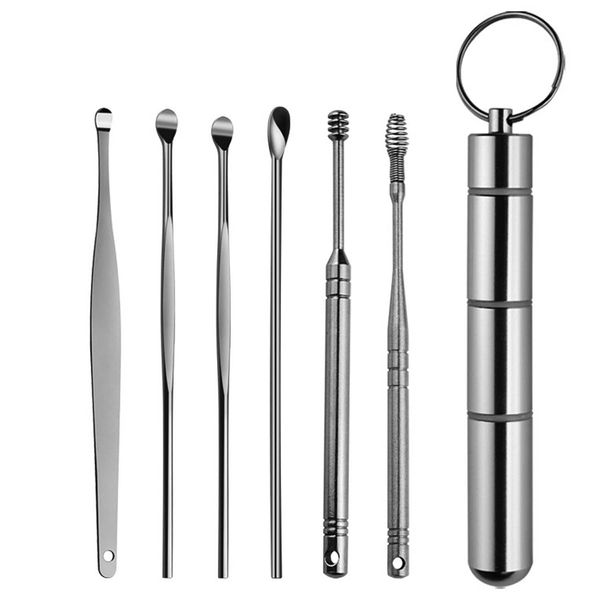 Earplugs and Wax Tool Set, with an Ear Pick Storage Bucket Easy to Use 6-Piece Professional Ear Cleaning Tool Set for Adults Men Women(Grey)