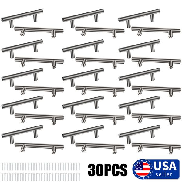 30Pack Kitchen Cabinet Pulls Drawer T Bar Handles Brushed Nickel Stainless Steel