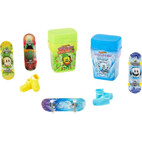 Hot Wheels Skate Fingerboards & Skate Shoes, 2 Flavor Containers with 2 Exclusive Boards & 1 Pair of Removable Shoes in Portable Storage Containers