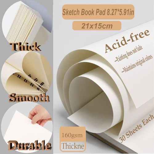 Sketch Book Pad, 3 Pack A5 Drawing Book Spiral Bound, 60 Pages, 160GSM Art Book, Durable Acid Free Sketchbook for Painting, memos, Graffiti and Artist Sketch Pad,30 Sheets (Pack of 3, A5)