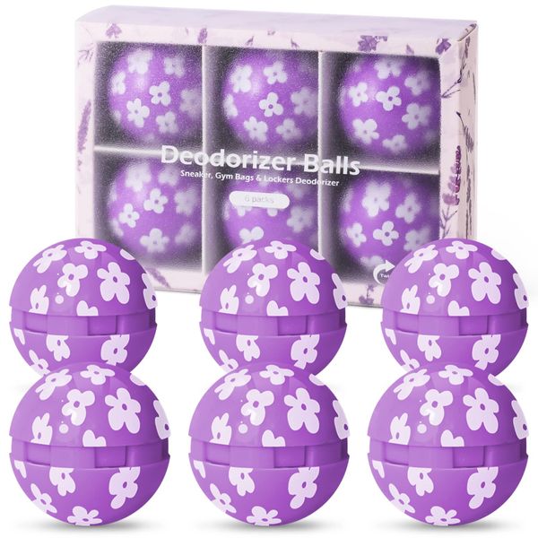 Shoe Deodorizer Balls, Lavender Scented Deodorizing Balls for Sneakers Trainers Cars Lockers Wardrobes, 6 Pack