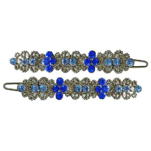 Pair of Crystal Hair Barrettes for Thin Hair NF86400-GL9sapphire