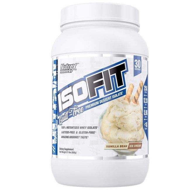 Nutrex Research IsoFit | Whey Protein Powder Instantized 100% Whey Protein Isolate | Muscle Recovery, Lactose-Free, Gluten-Free | Vanilla Bean Ice Cream 2lbs 30 Servings