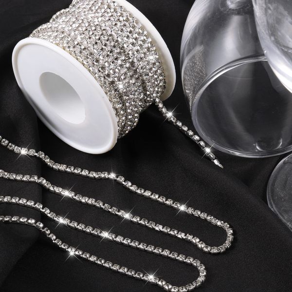 10 Yard Crystal Rhinestone Chain for Crafts Fringe Trim Diamond Jewellery Making Craft (Silver)