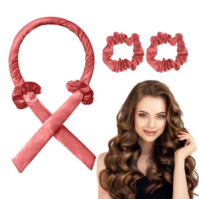 URAQT Heatless Hair Curler Band, Silk Hair Curler Ribbon, Rutschfest Heatless Lockenwickler, Hair Lockenstab Hair Rollers für DIY-Styling, Locken Ohne Hitze Band mit Scrunchies für Lange Haare (Rot)