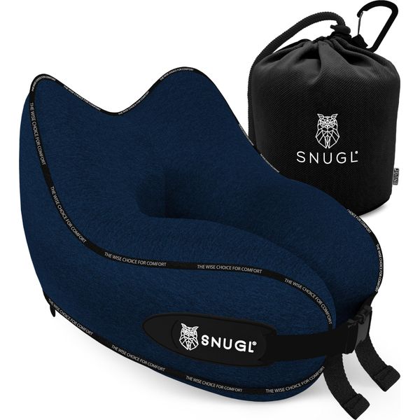 SNUGL Nackenkissen Memory Foam Waschbar & Verstellbar | Kuscheliges Nacken Reisekissen Für Flugzeug, Auto & Unterwegs | Reise-Kissen Nackenhörnchen, Neck Travel Pillow (Marineblau, Erwachsener Normal)