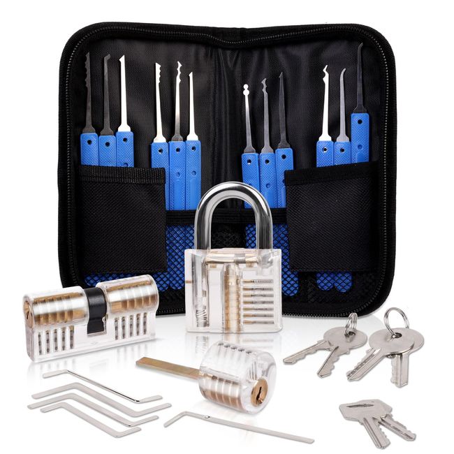 28PCS Lock Picking Set with 3 Transparent Training Locks and Manual and Zip Case for Lockpicking, Lock Picking Tool Kit for Beginner and Locksmith