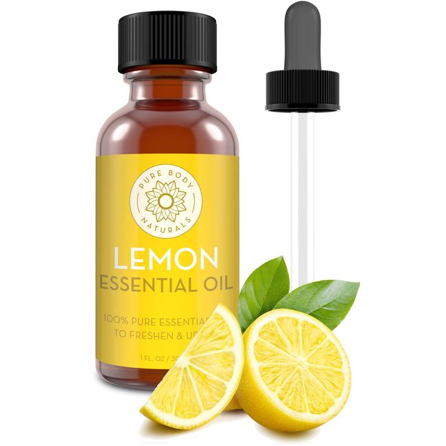 Lemon Essential Oil, 1 fl oz - 100% Pure & Undiluted Lemon Oil for Diffuser and DIY - Natural Deodorizer, Laundry Freshener, Household Cleaner and Degreaser - by Pure Body Naturals