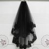 FRCOLOR Black Wedding Veil Long Lace Veils Embroidered Veil Wedding with Comb for Halloween,Party
