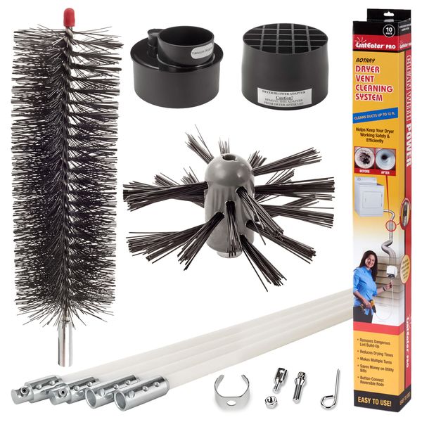 Dryer Vent Duct Cleaning Kit - Gardus RLE208 LintEater Pro Rotary Dryer Vent Cleaner Kit, Removes Lint, Extends Up to 12’, Dryer Duct Cleaning Kit, Forward & Reverse Cleaning, Air Duct Cleaning Tools