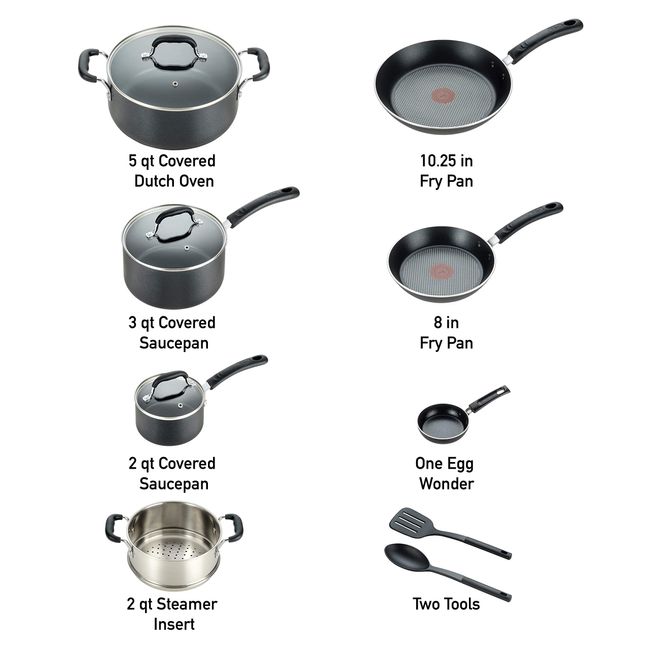 T-Fal 12-Piece Black Cookware Set
