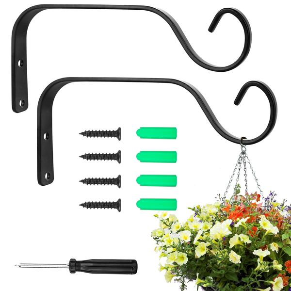 CTDMJ 2 Pack Wall Hanging Basket Bracket Hanging Plant Bracket Wall Hook Plant Hanger Wrought Iron Wall Hooks, 6 Inch Decorative Hooks for Indoor Planter Lantern, Outdoor Bird Feeder Wind Chime