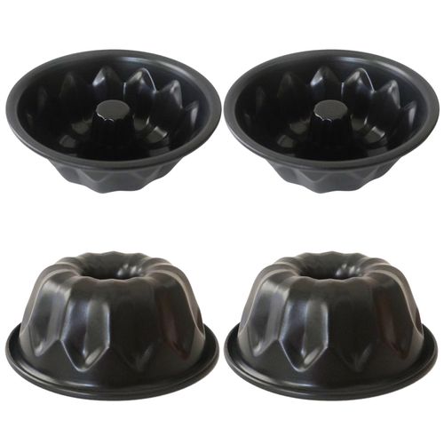 Proshopping Small Bundt Cake Pans 4 Inch, Mini Fluted Tube Cake Pan Nonstick, Individual Molds for Baking, Carbon Steel Round Cup Mold for Cupcake Kugelhopf - Black, 4Pcs